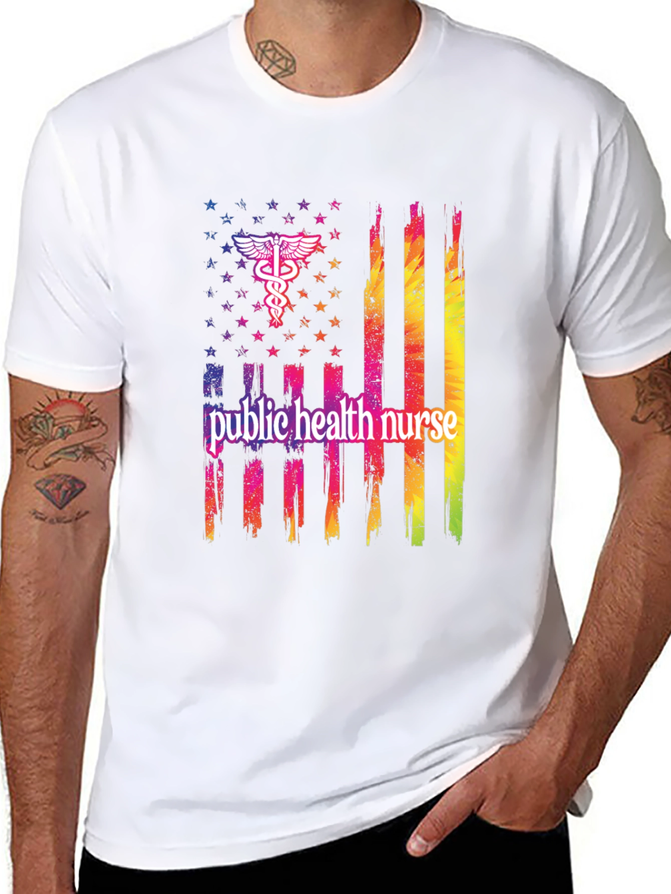 Public Health Nurse USA Flag Graphic Tee