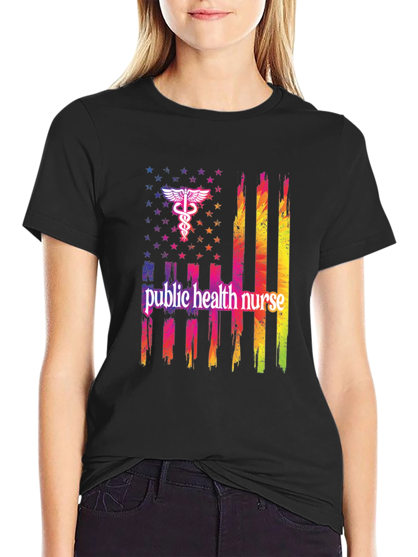 Public Health Nurse USA Flag Graphic Tee