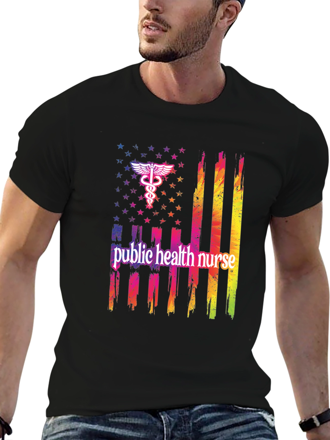 Public Health Nurse USA Flag Graphic Tee