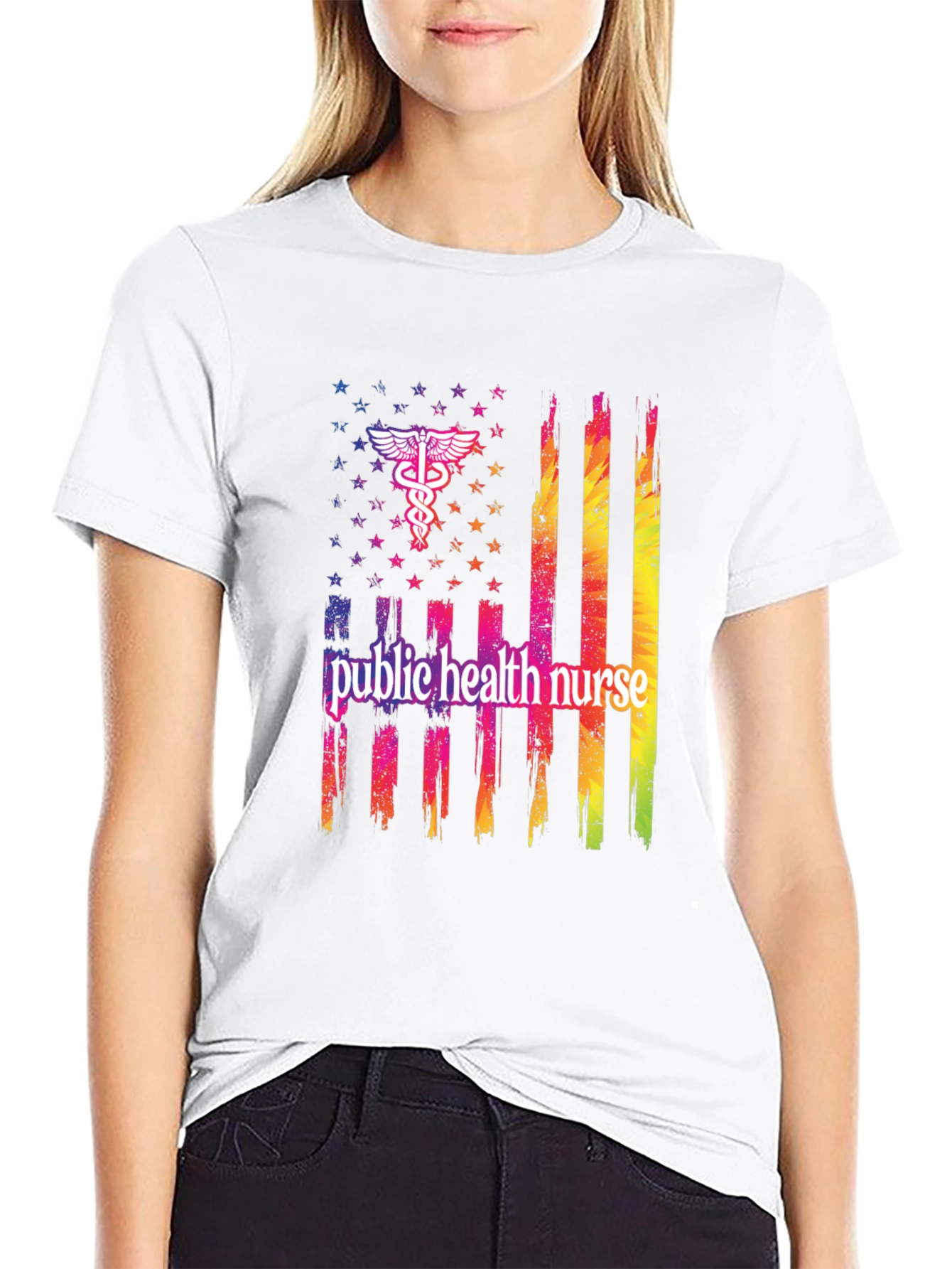 Public Health Nurse USA Flag Graphic Tee