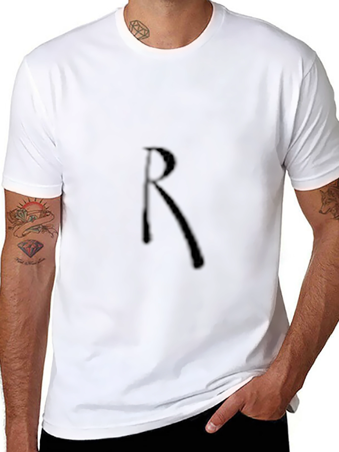 Mens Black T-Shirt with R Design