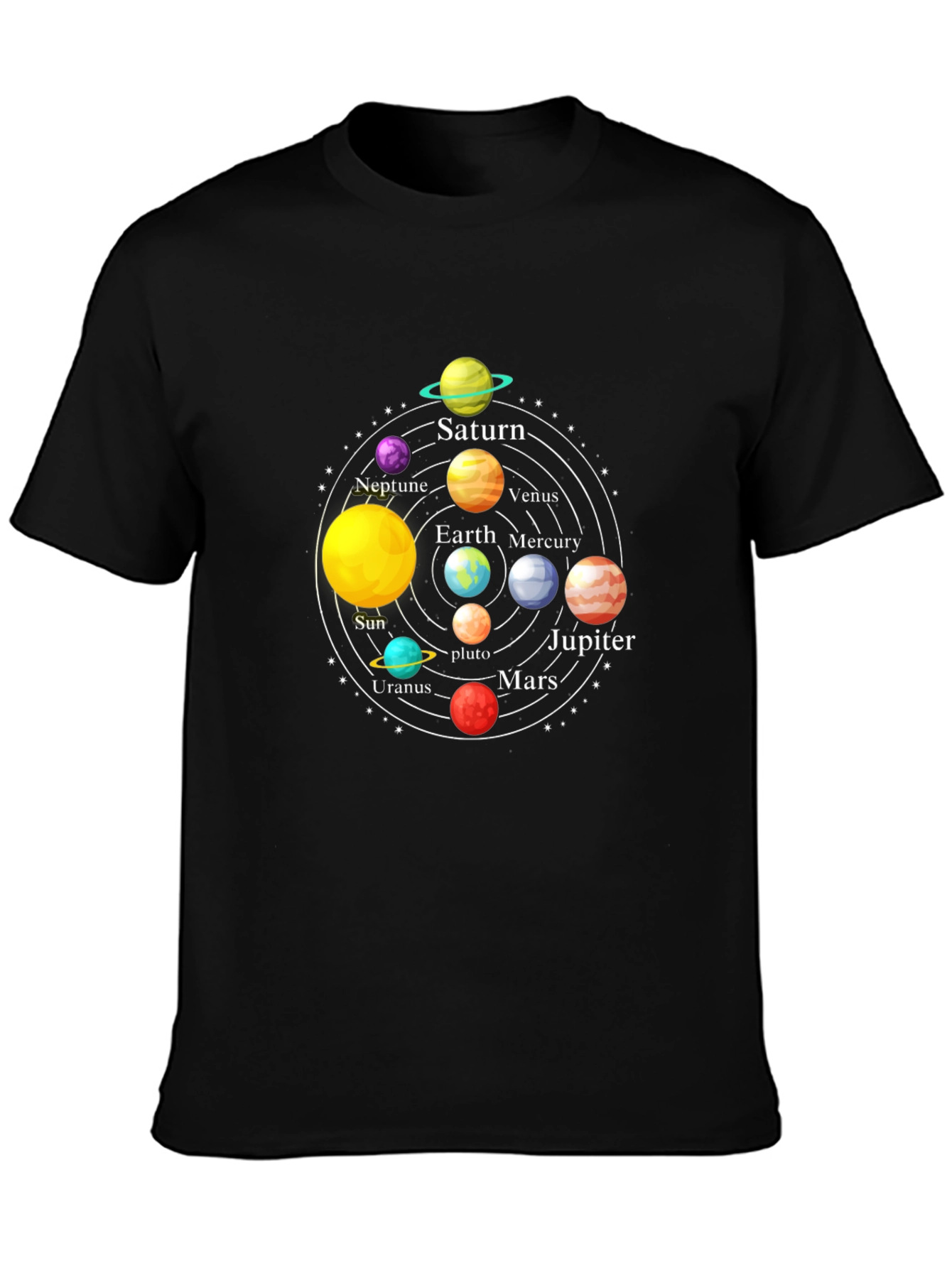 Solar System Planet Graphic Print Black T-Shirt