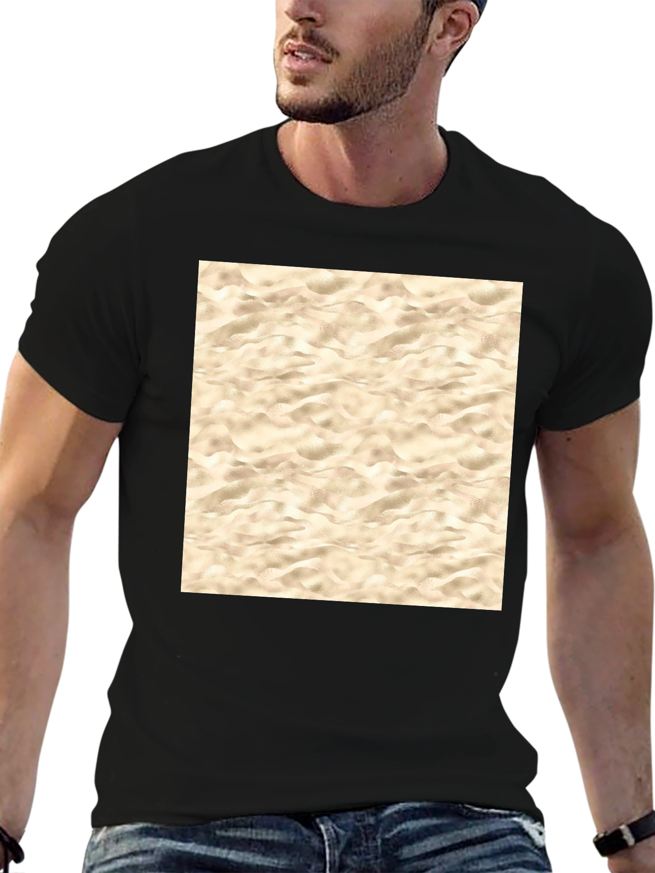 Beach Sand Pattern Graphic Tee - Black T-Shirt
