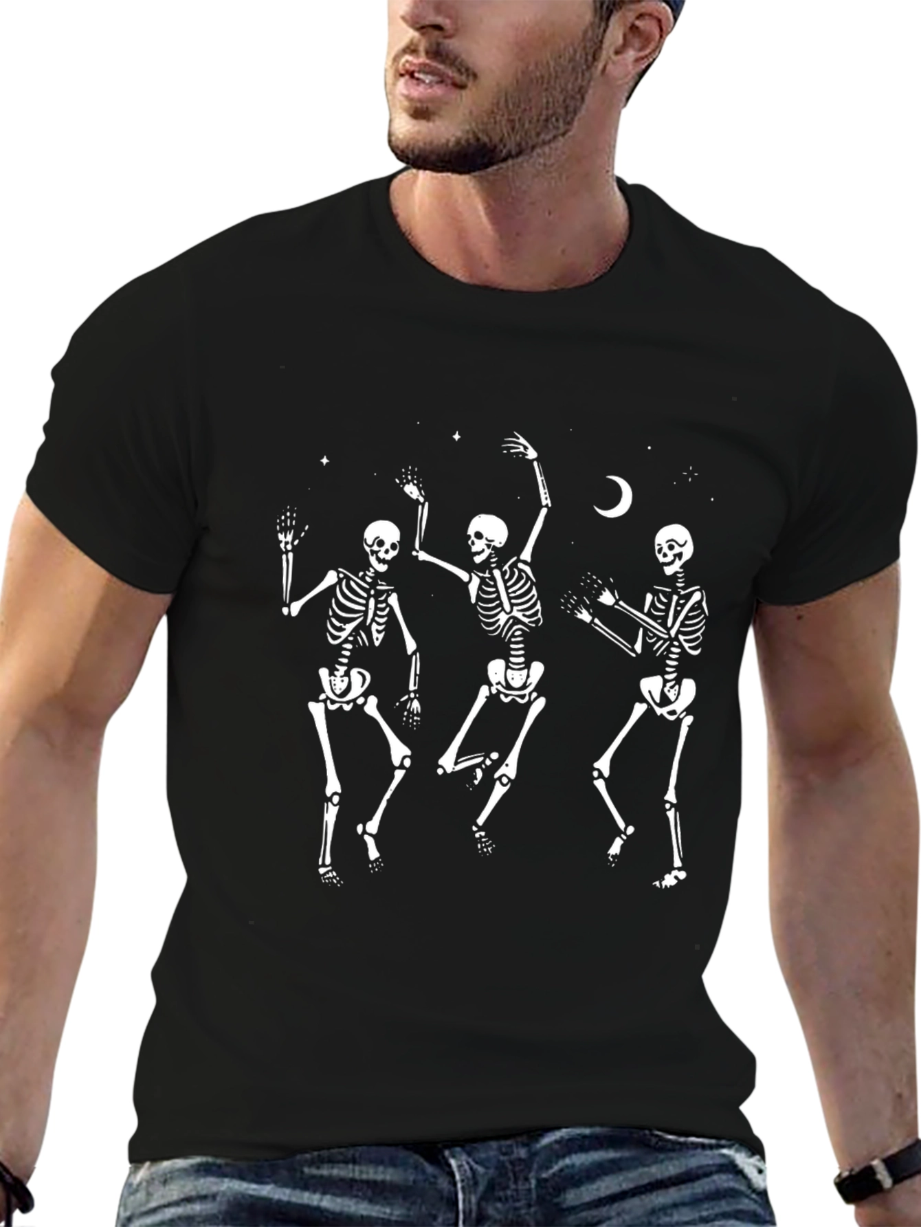Dancing Skeletons Graphic Tee - Black Cotton T-Shirt