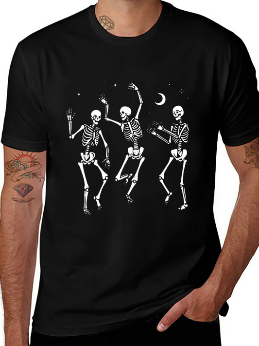 Dancing Skeletons Graphic Tee - Black Cotton T-Shirt