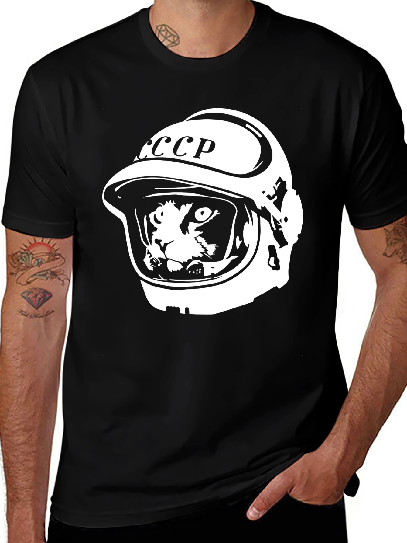 Cat Cosmonaut T-Shirt - CCCP Space Helmet Tee