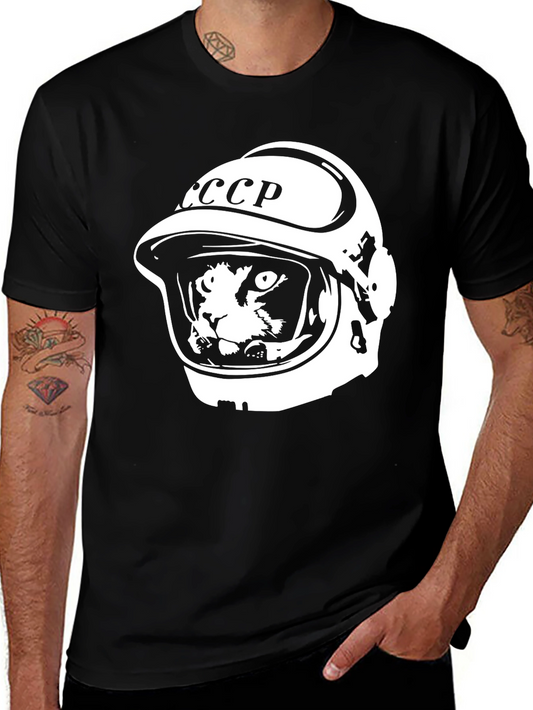 Cat Cosmonaut T-Shirt - CCCP Space Helmet Tee