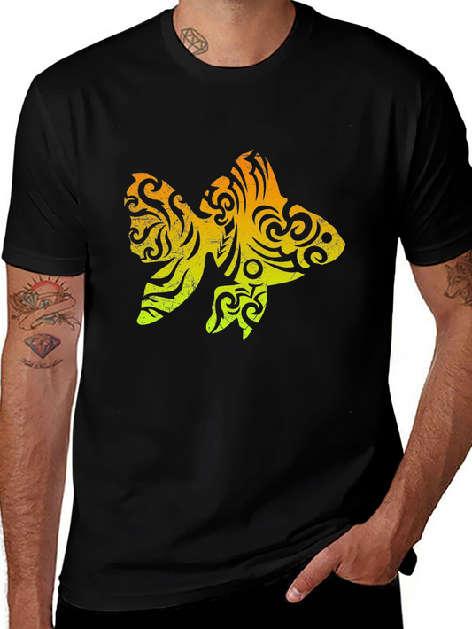 Tribal Goldfish Graphic Tee - Stylish Mens Black T-Shirt
