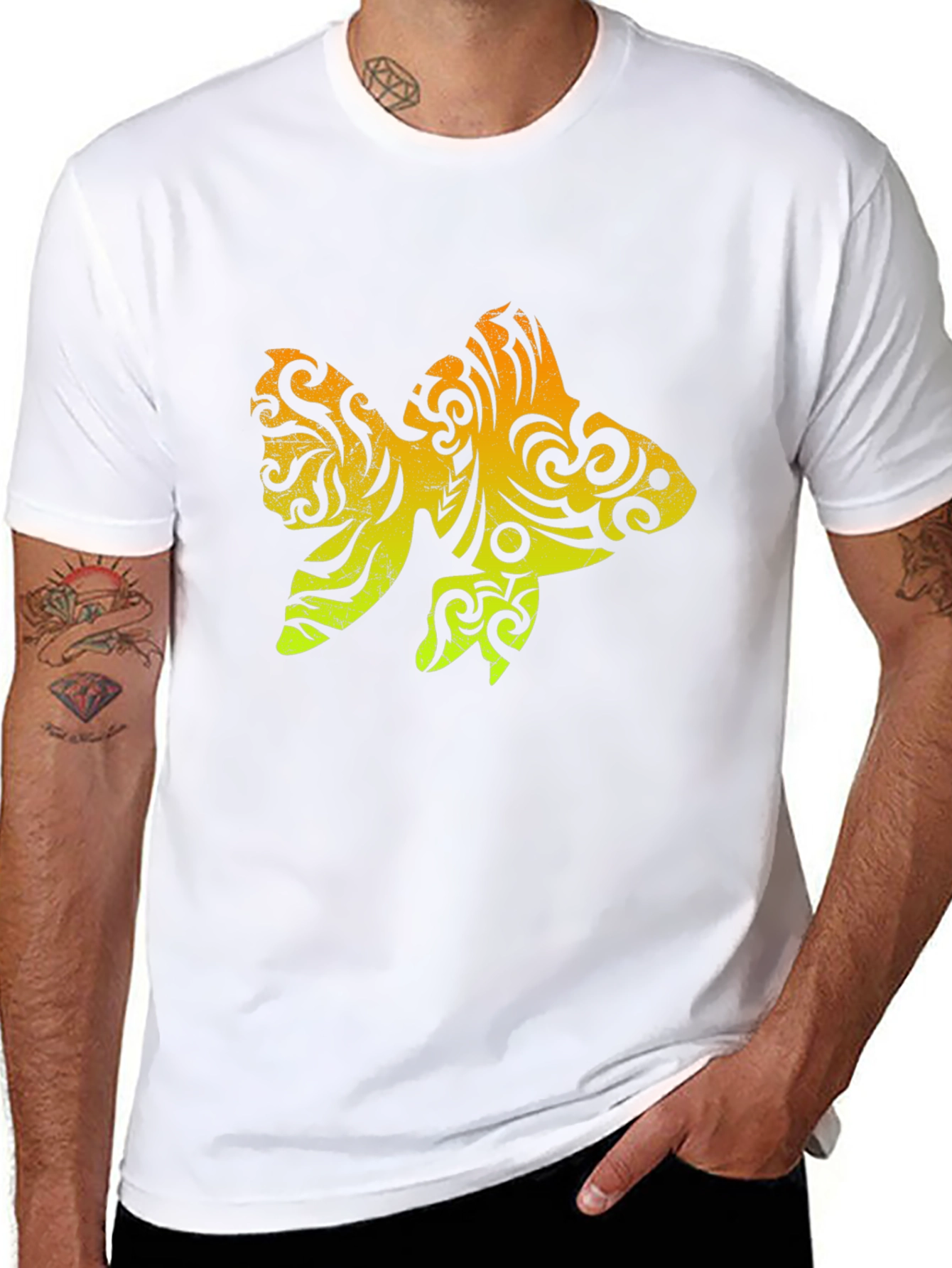 Tribal Goldfish Graphic Tee - Stylish Mens Black T-Shirt