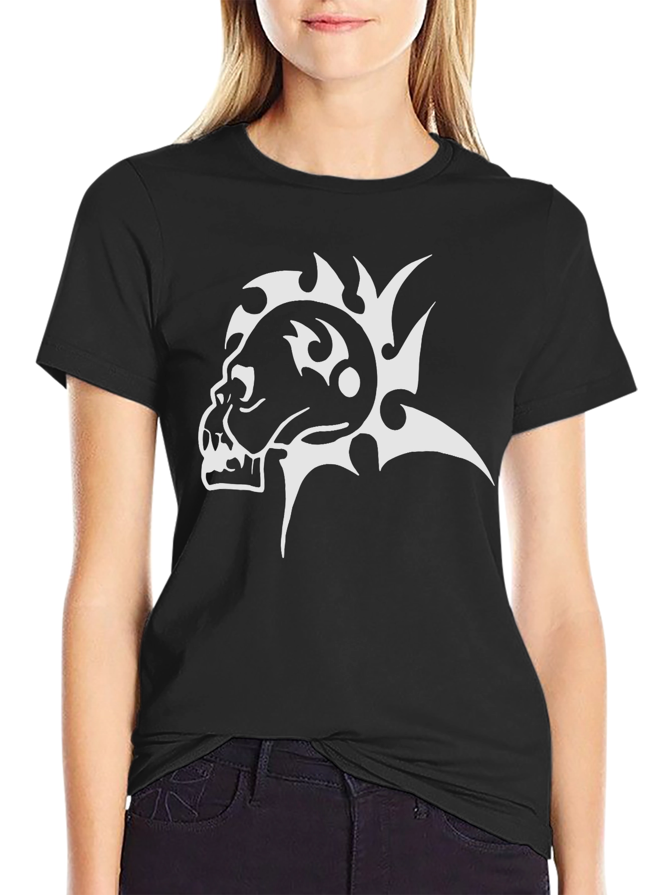 Tribal Skull Graphic T-Shirt - Bold Black Tee