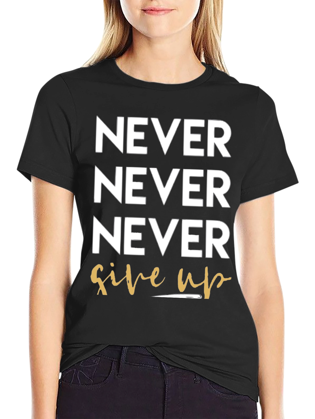 Never Give Up Black Graphic Tee