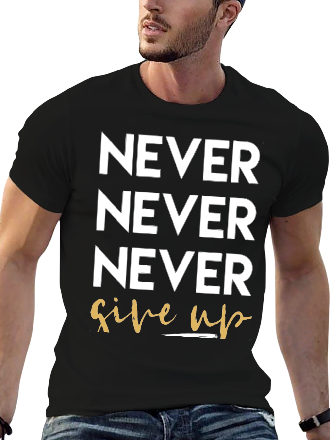 Never Give Up Black Graphic Tee