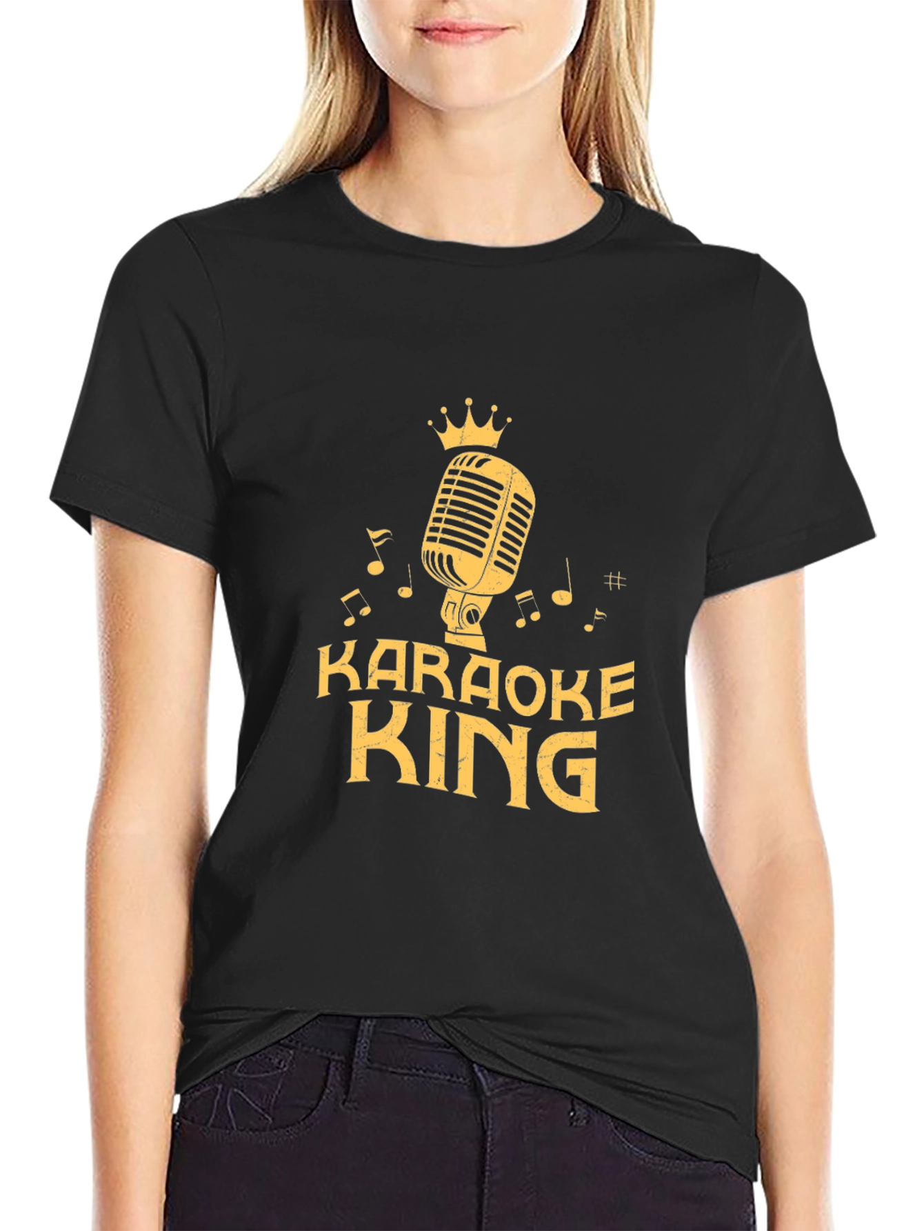 Karaoke King Black T-Shirt with Microphone Graphic