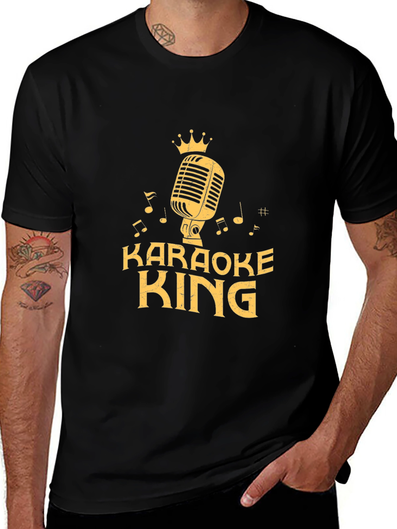 Karaoke King Black T-Shirt with Microphone Graphic
