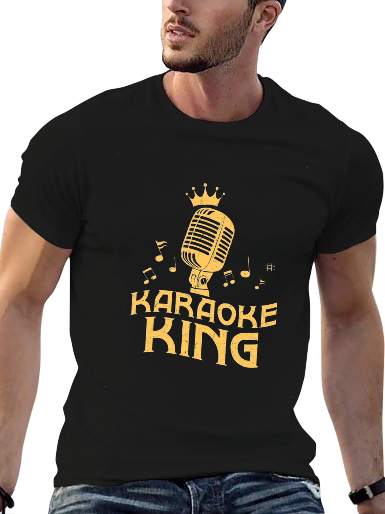 Karaoke King Black T-Shirt with Microphone Graphic