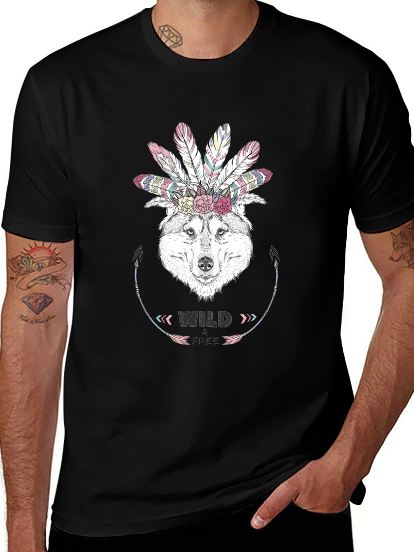 Wild Free Wolf Graphic Tee - Boho Style