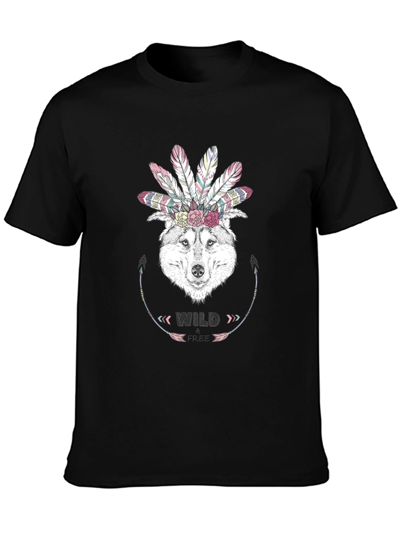 Wild Free Wolf Graphic Tee - Boho Style