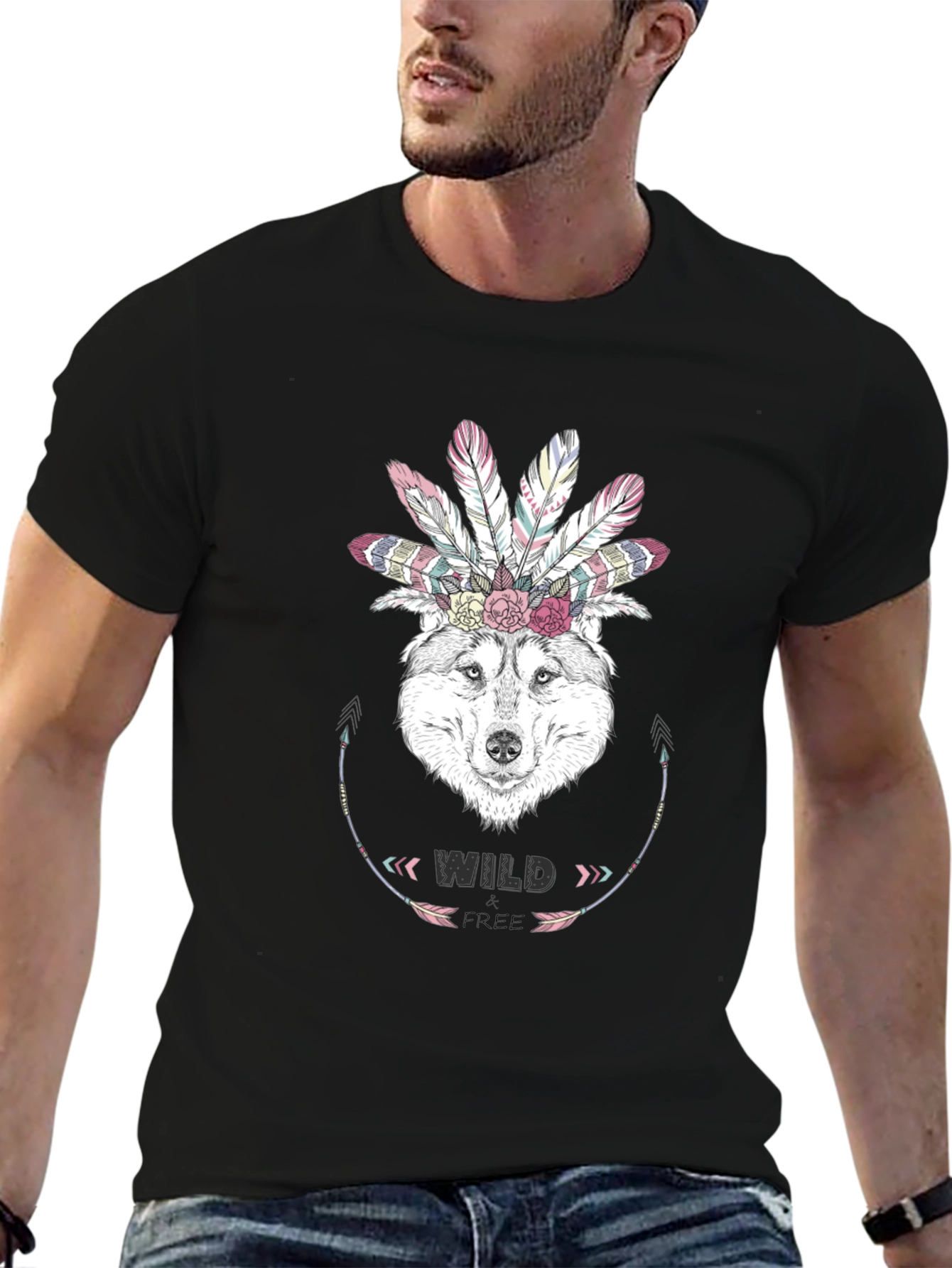 Wild Free Wolf Graphic Tee - Boho Style