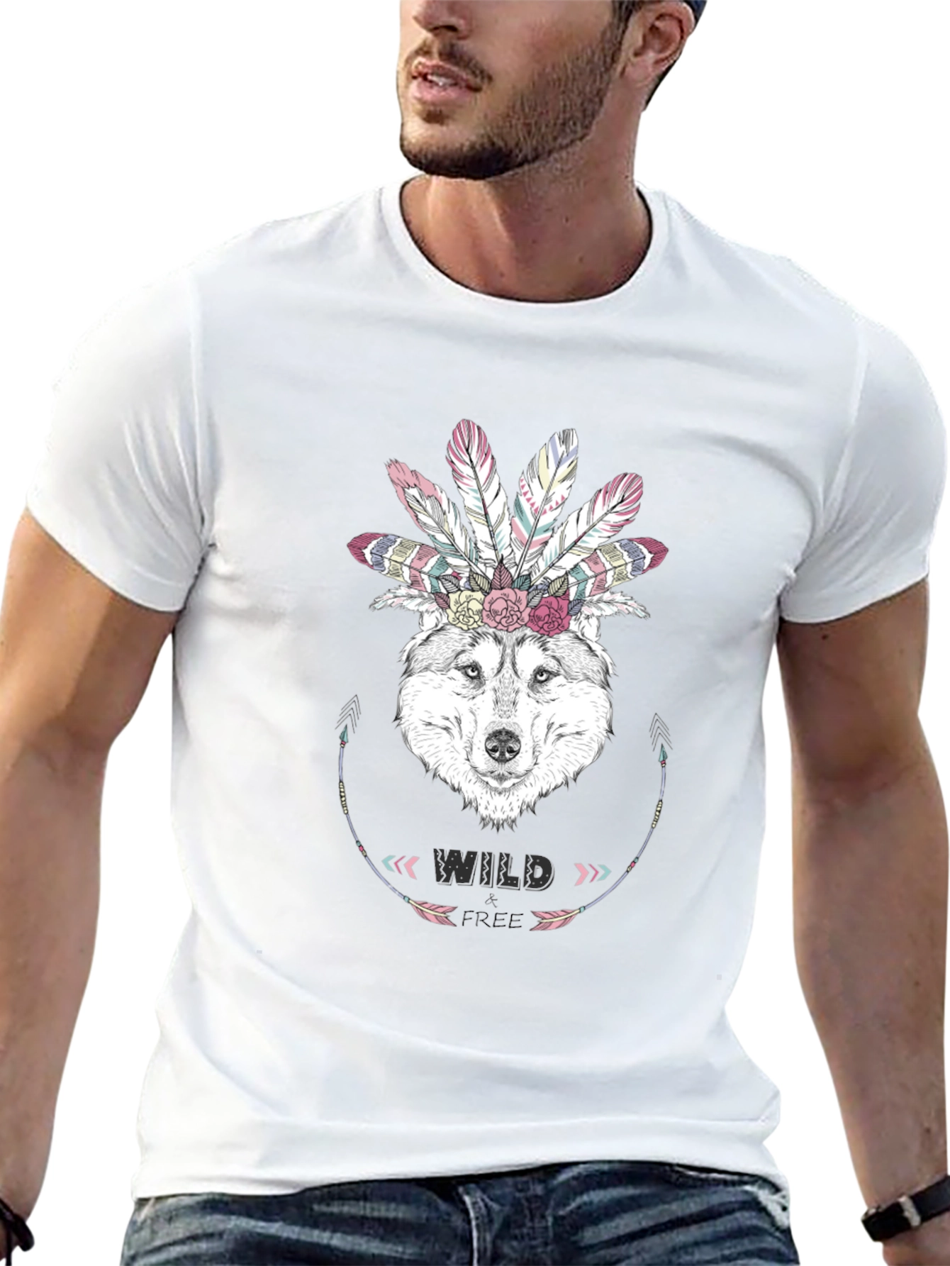 Wild Free Wolf Graphic Tee - Boho Style