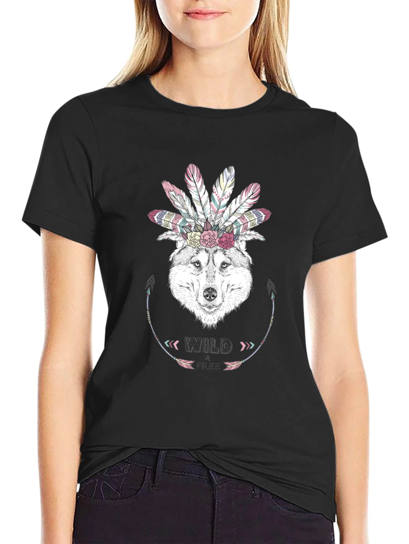 Wild Free Wolf Graphic Tee - Boho Style