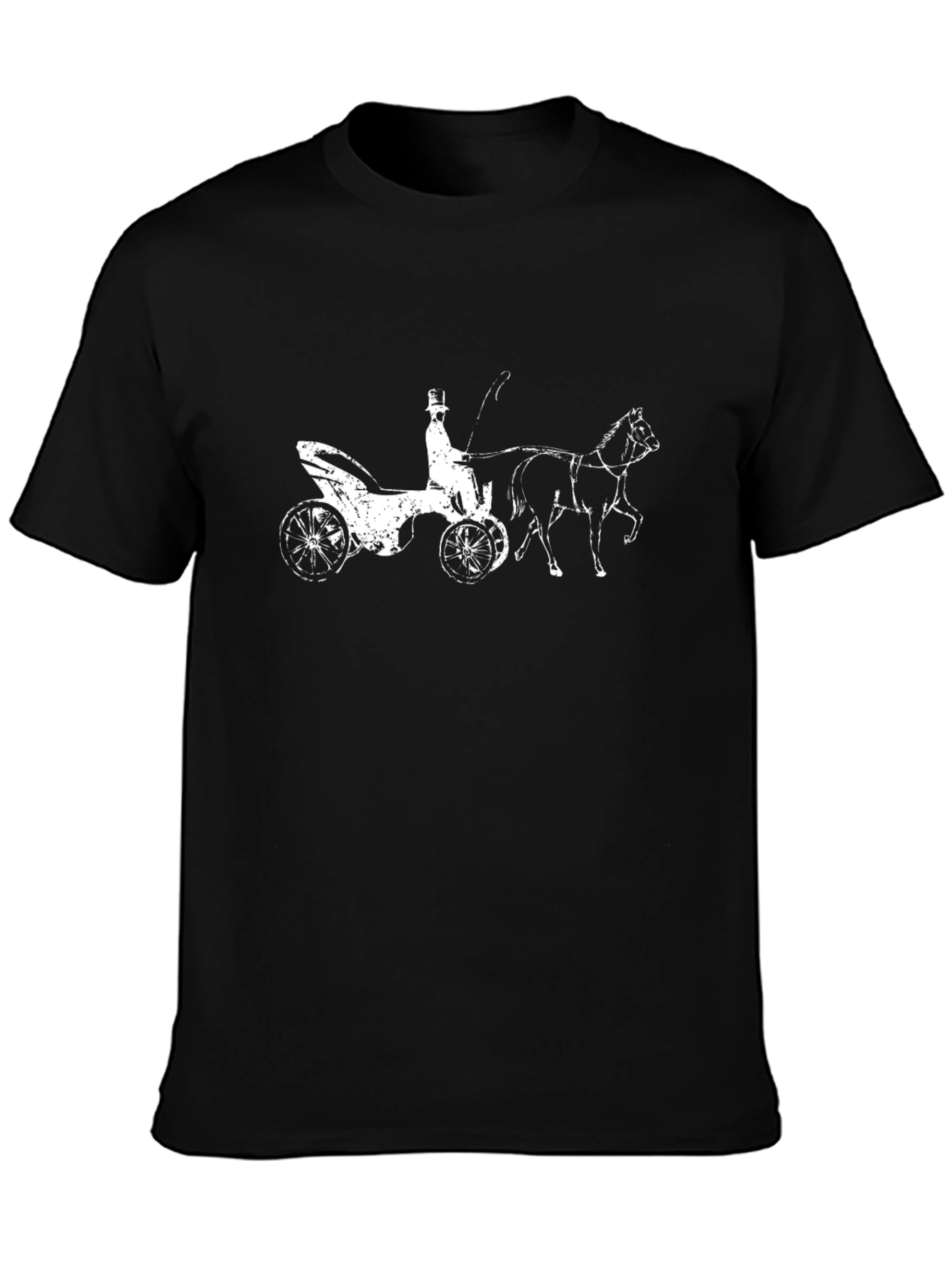 Black T-Shirt with Horse Drawn Carriage Print