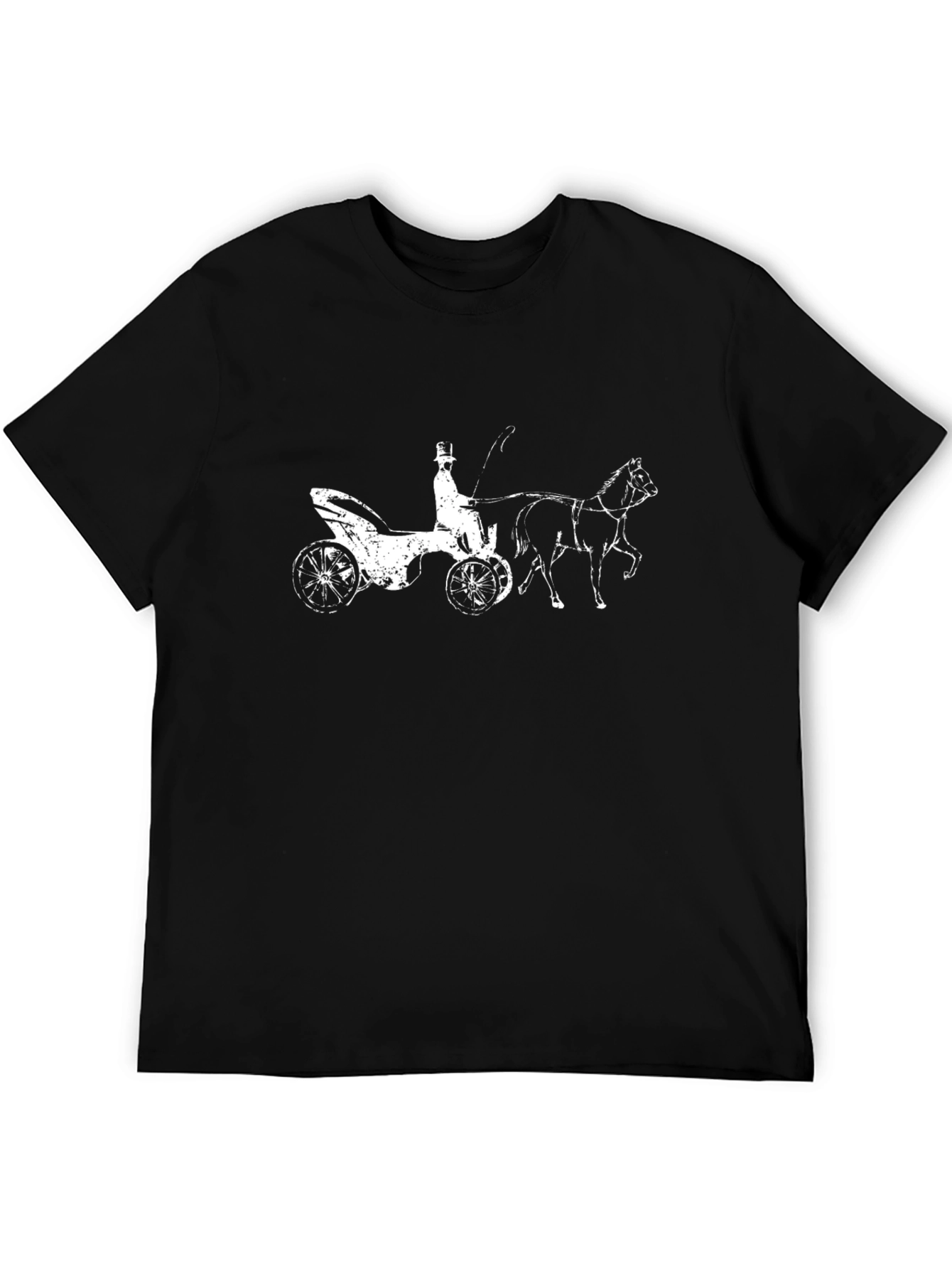 Black T-Shirt with Horse Drawn Carriage Print