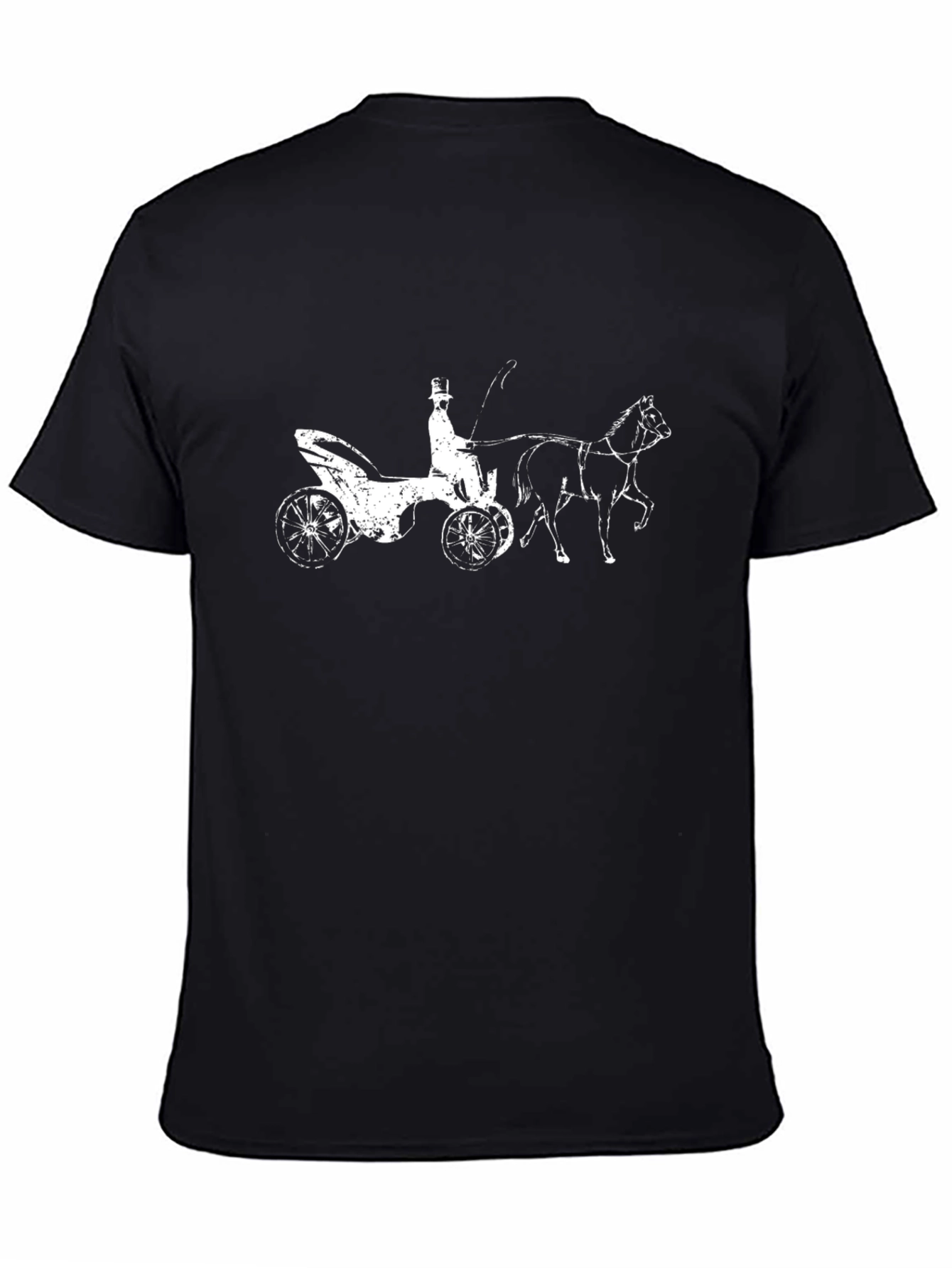 Black T-Shirt with Horse Drawn Carriage Print