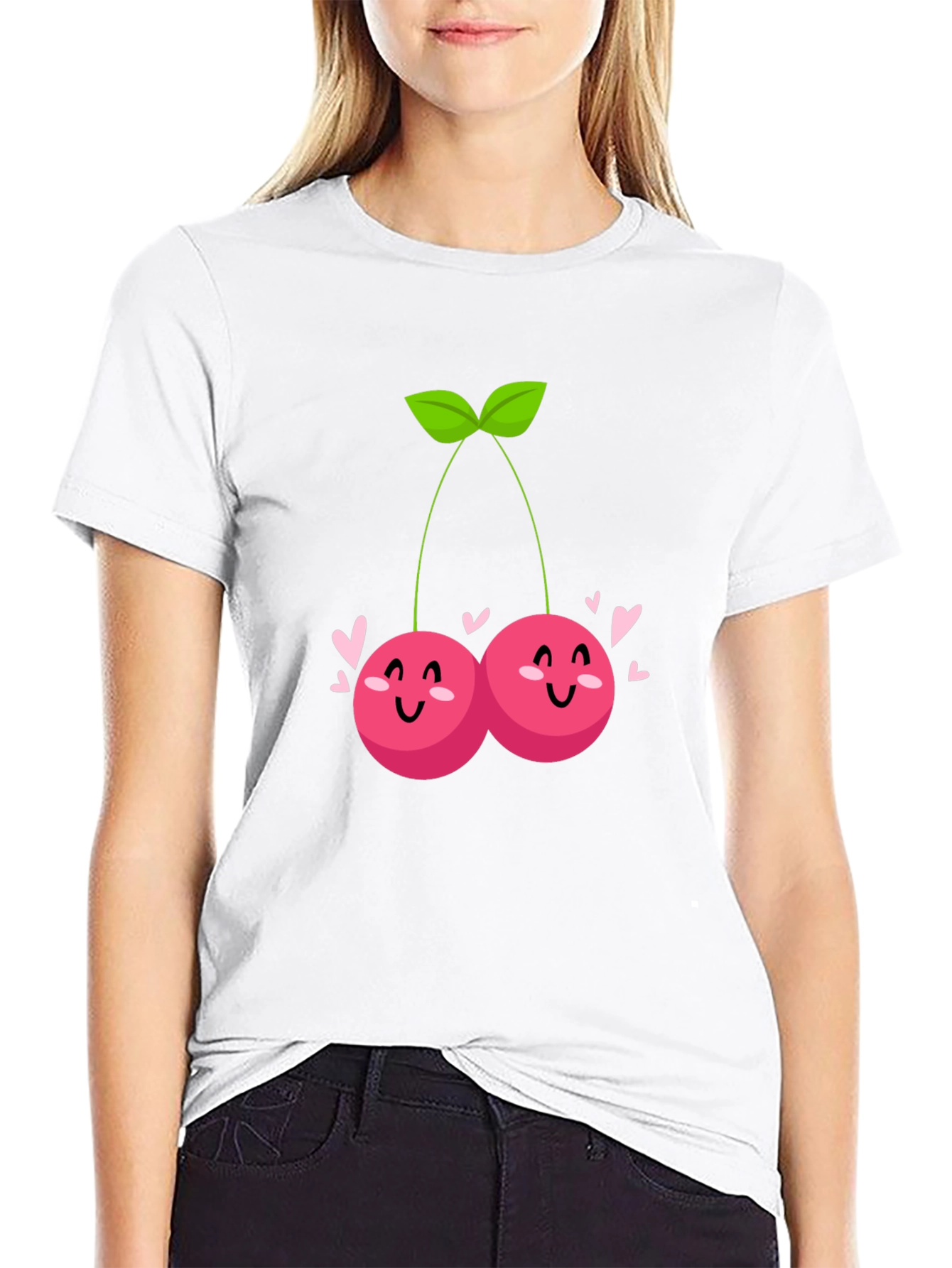 Cute Cherry Graphic Tee - Trendy Black T-Shirt