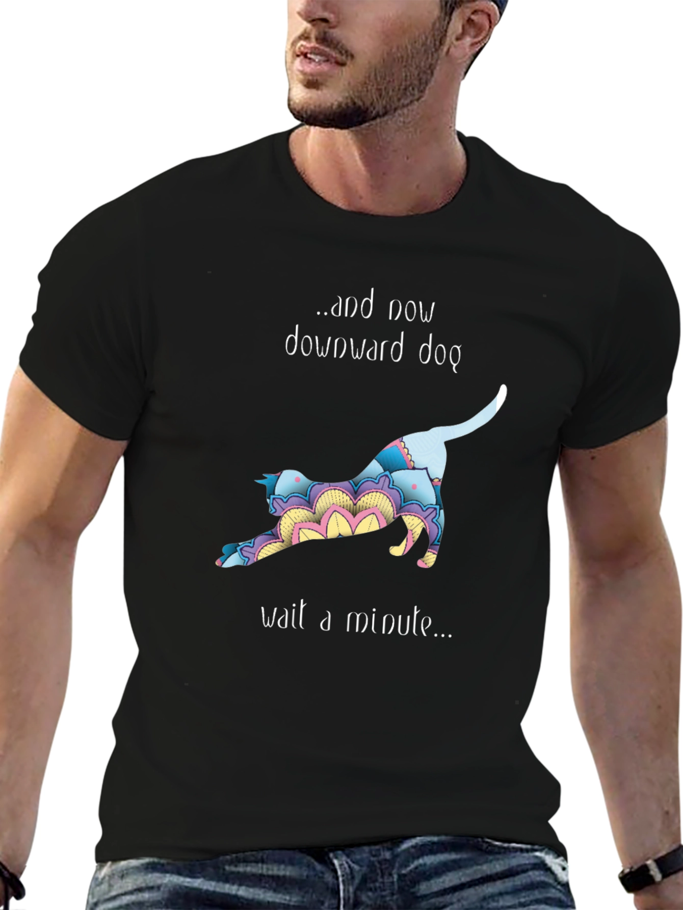 Downward Dog Yoga Cat Graphic T-Shirt