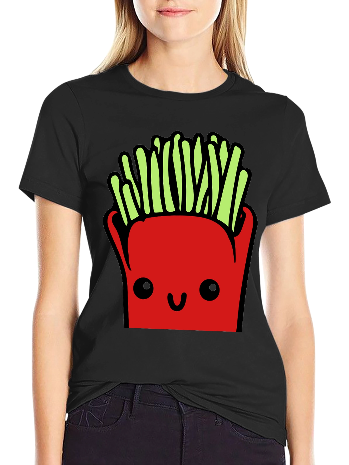 Funny French Fries Graphic Tee - Black