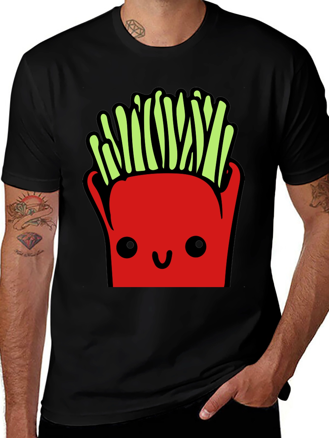 Funny French Fries Graphic Tee - Black