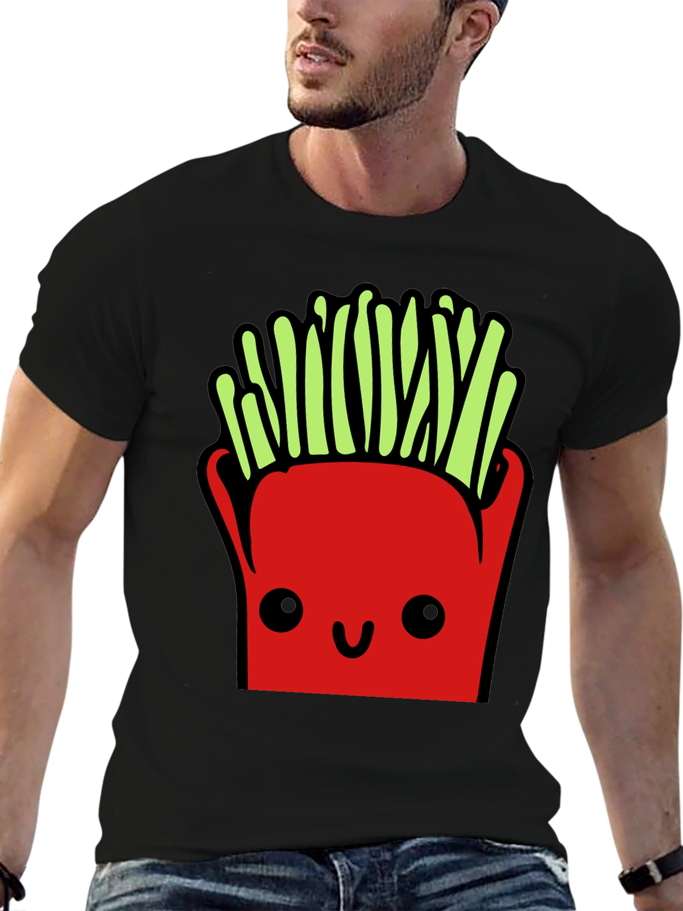 Funny French Fries Graphic Tee - Black