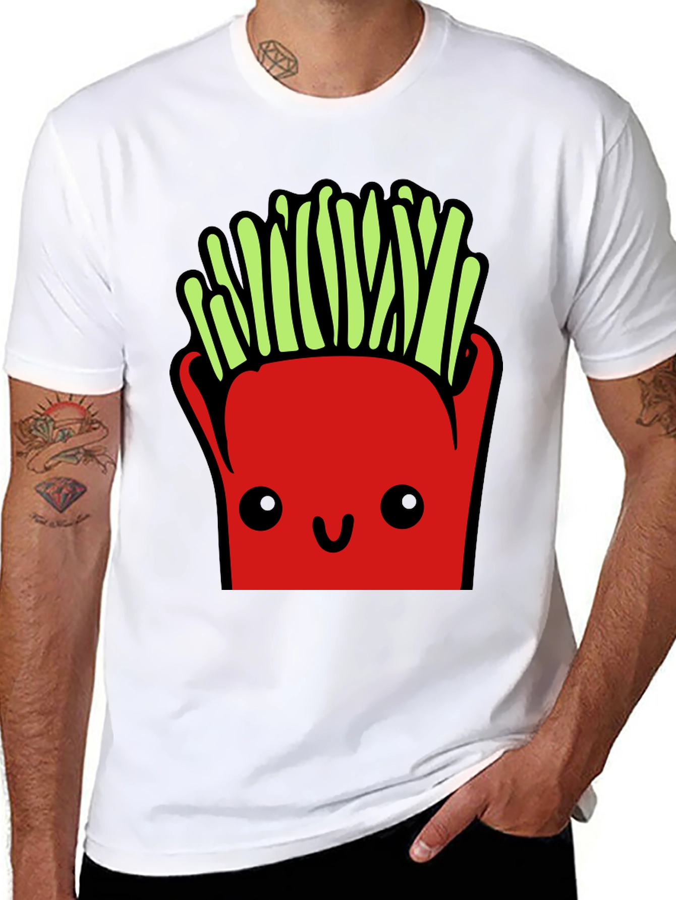 Funny French Fries Graphic Tee - Black