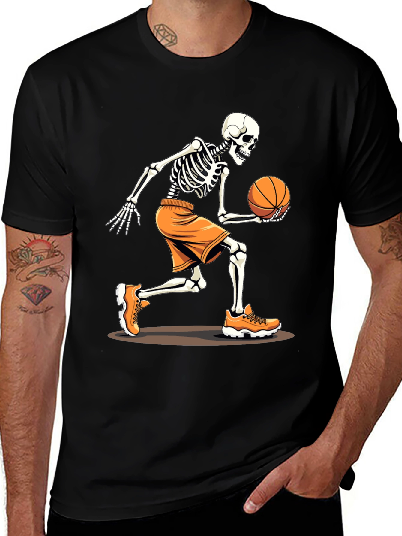 Basketball Skeleton Graphic Tee - Black