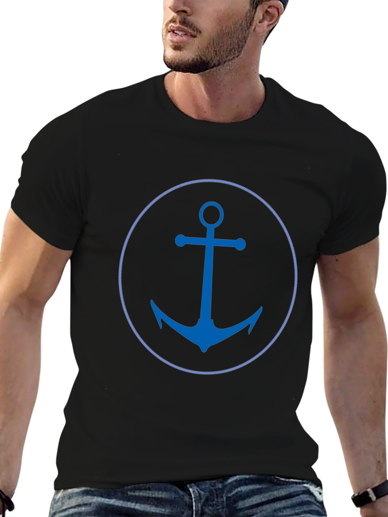 Nautical Anchor Graphic Tee - Black