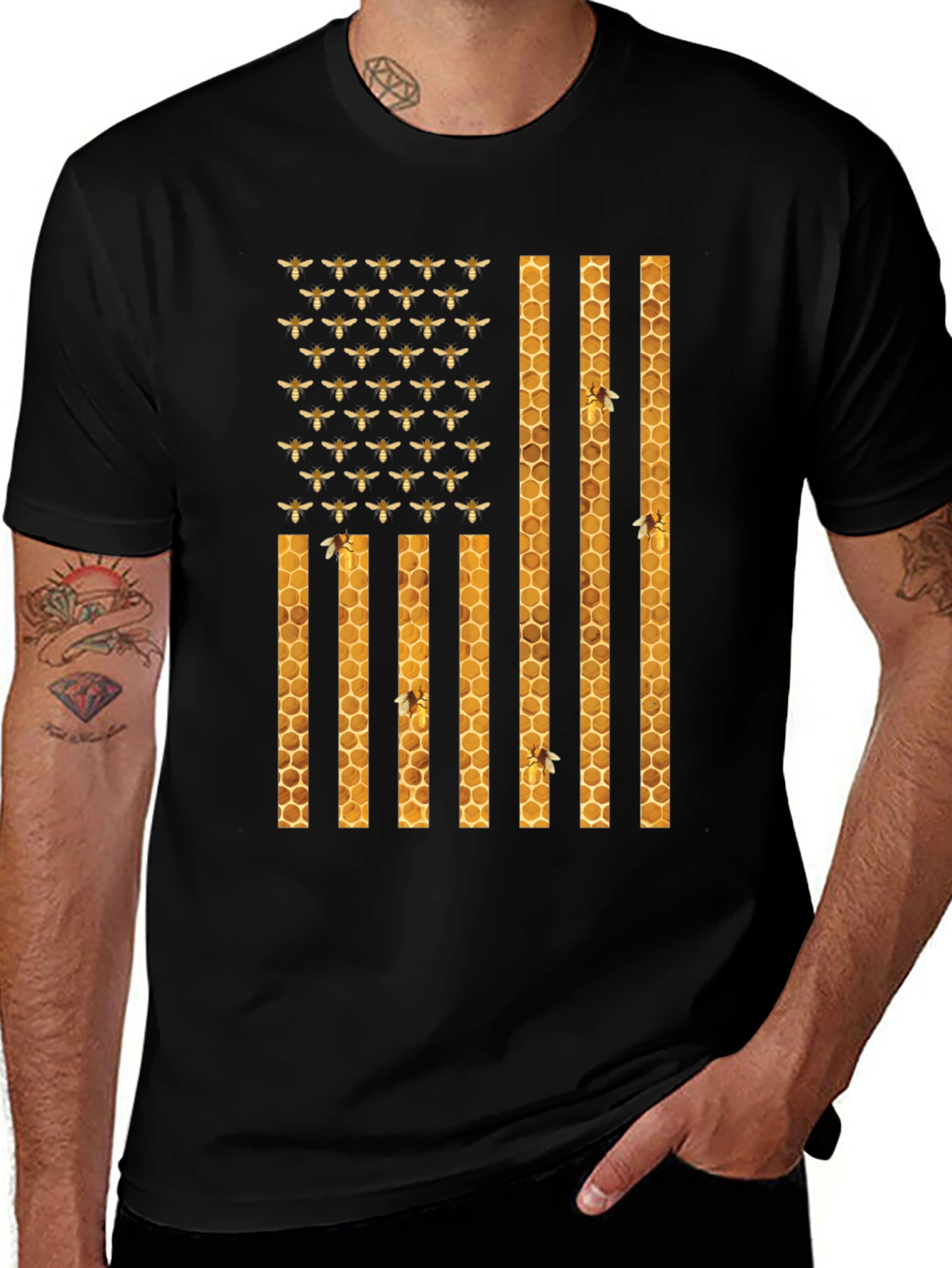 Honeybee American Flag Graphic T-Shirt