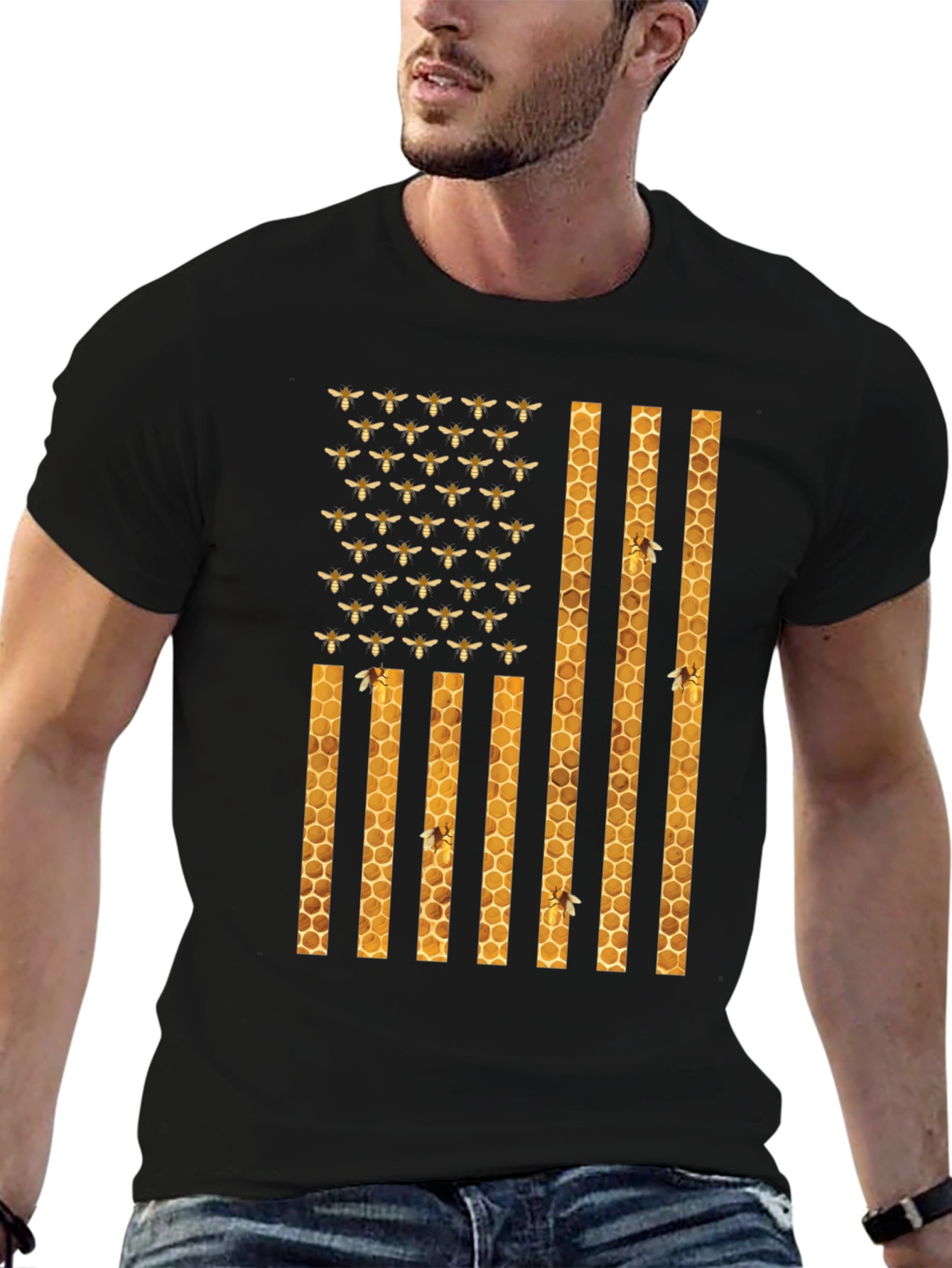 Honeybee American Flag Graphic T-Shirt
