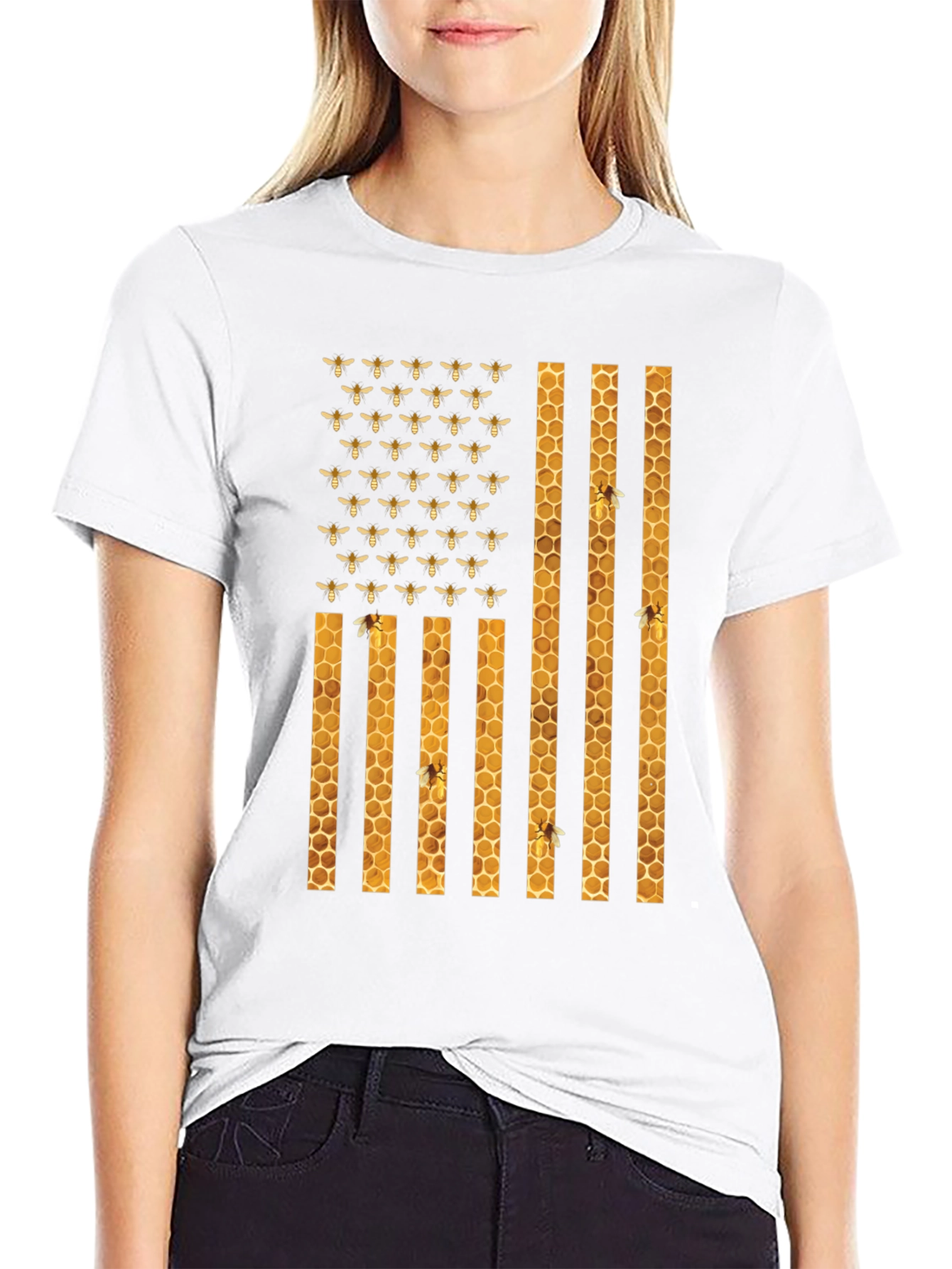 Honeybee American Flag Graphic T-Shirt