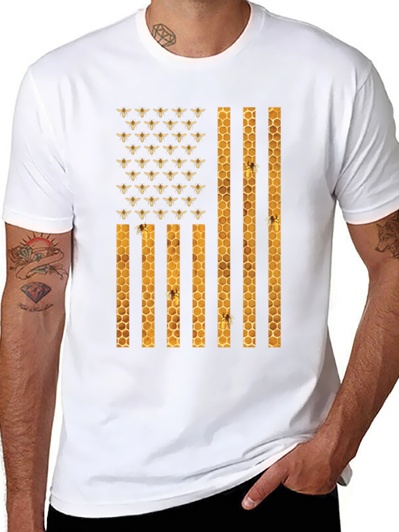 Honeybee American Flag Graphic T-Shirt