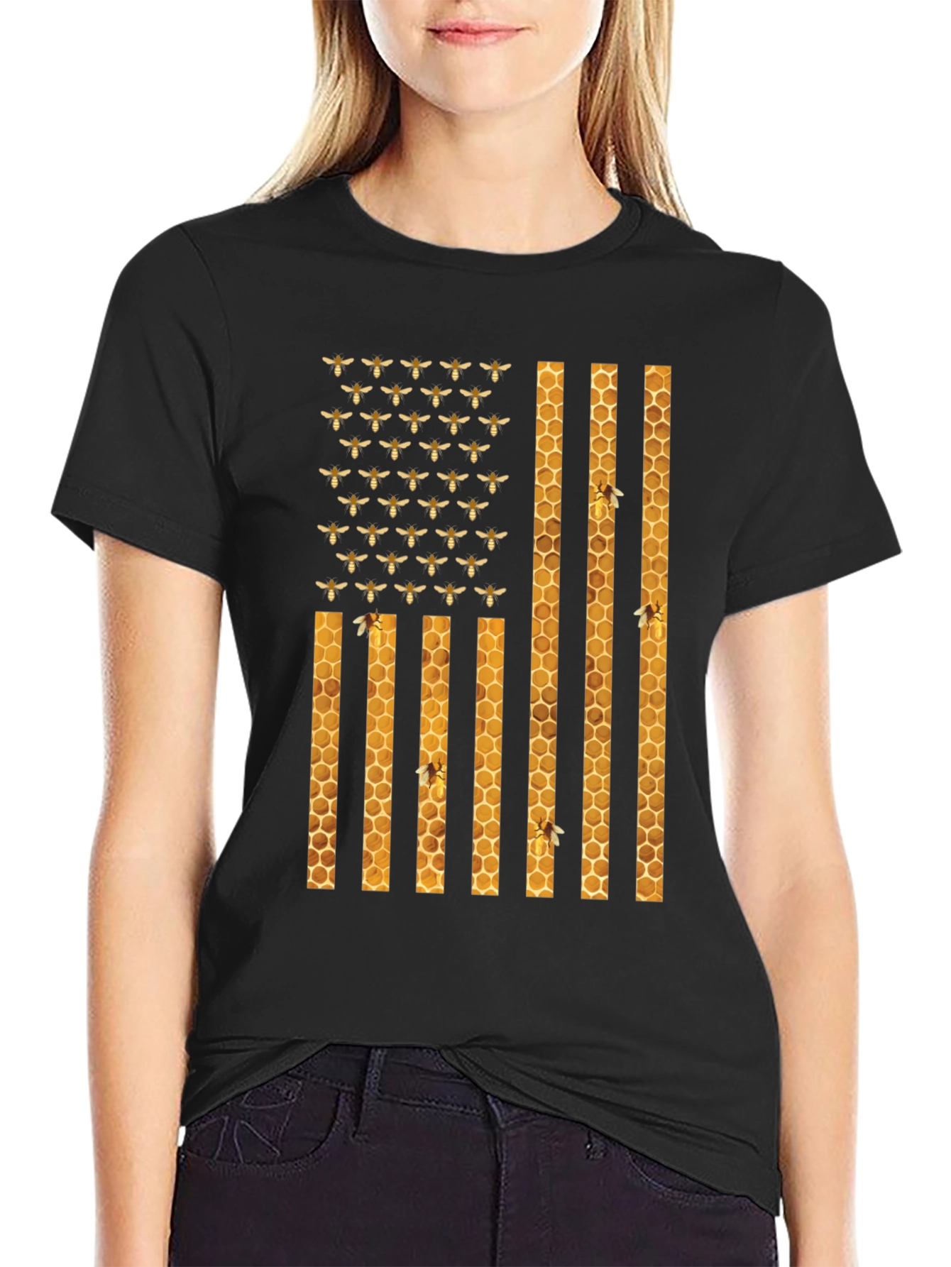 Honeybee American Flag Graphic T-Shirt