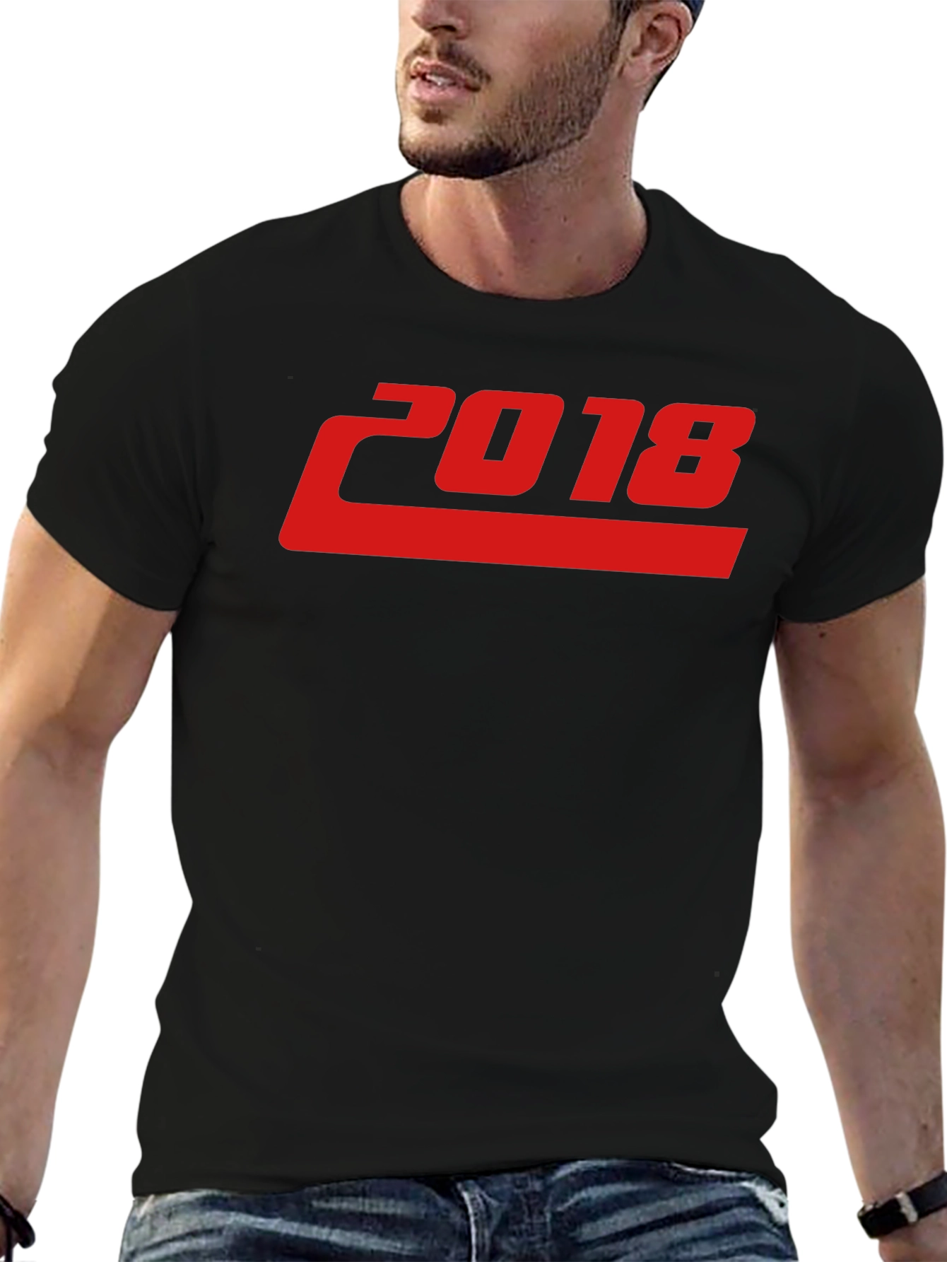 2018 Graphic Print Black T-Shirt