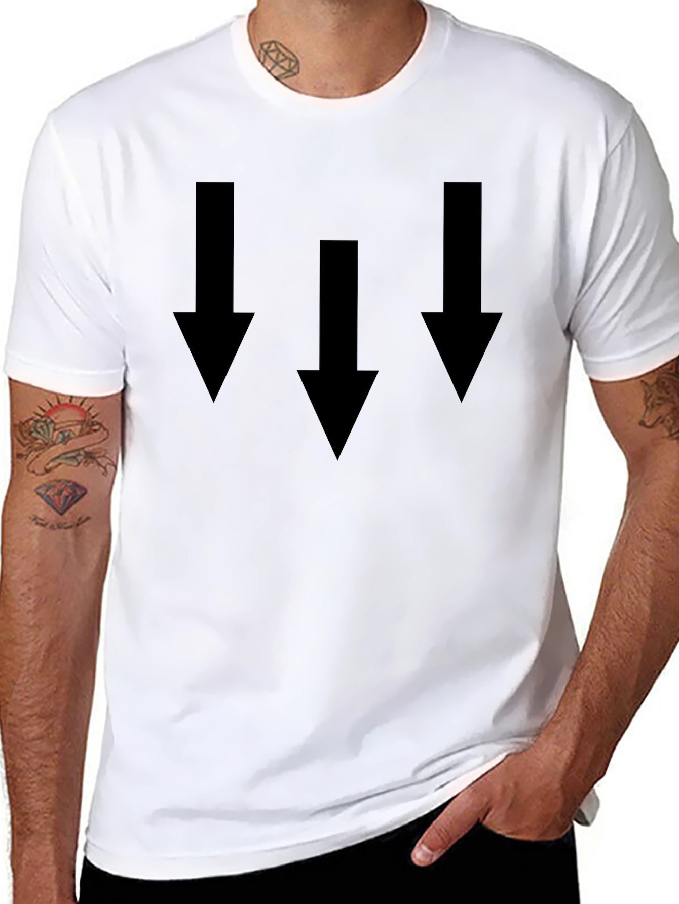 Mens Black T-Shirt with Triple Down Arrow Design