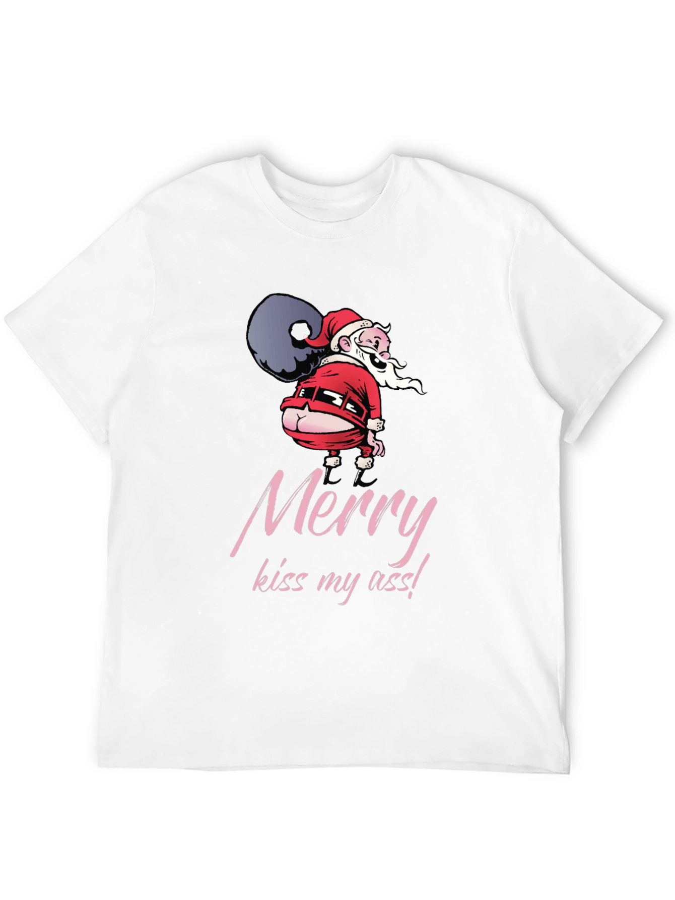 Funny Santa Merry Kiss My Ass Black T-Shirt
