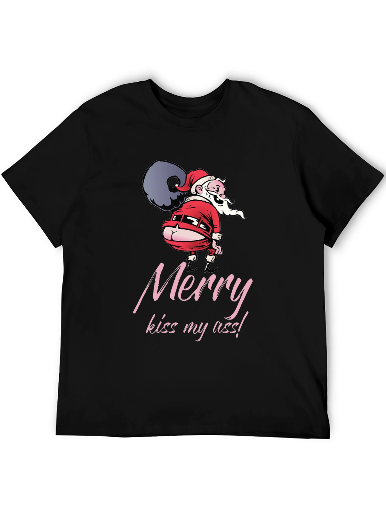 Funny Santa Merry Kiss My Ass Black T-Shirt