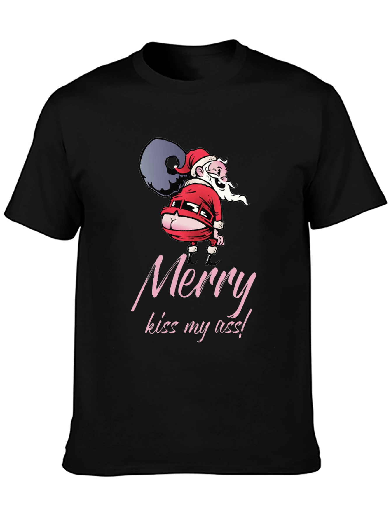 Funny Santa Merry Kiss My Ass Black T-Shirt