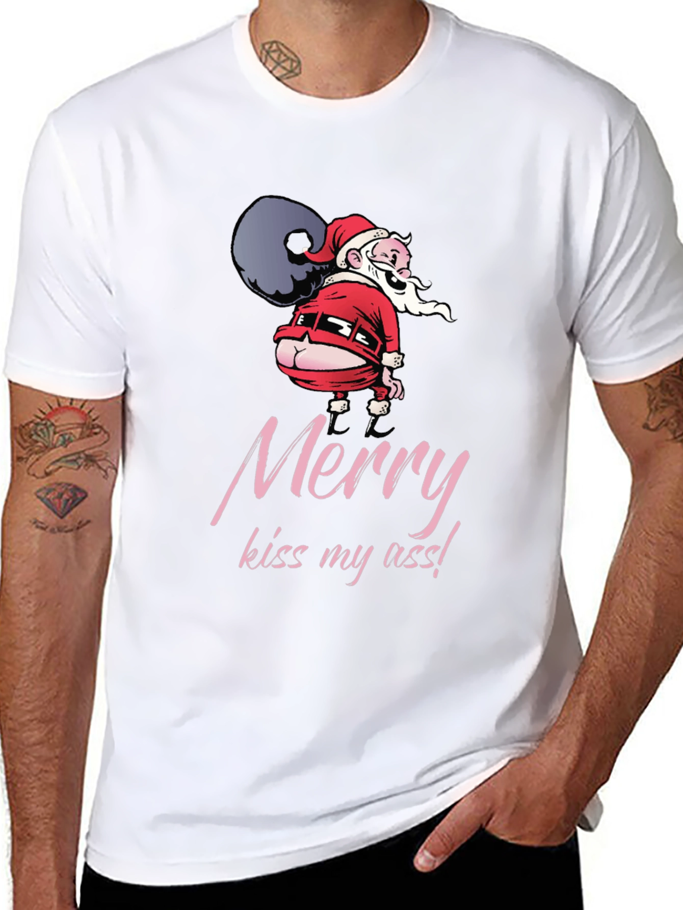 Funny Santa Merry Kiss My Ass Black T-Shirt