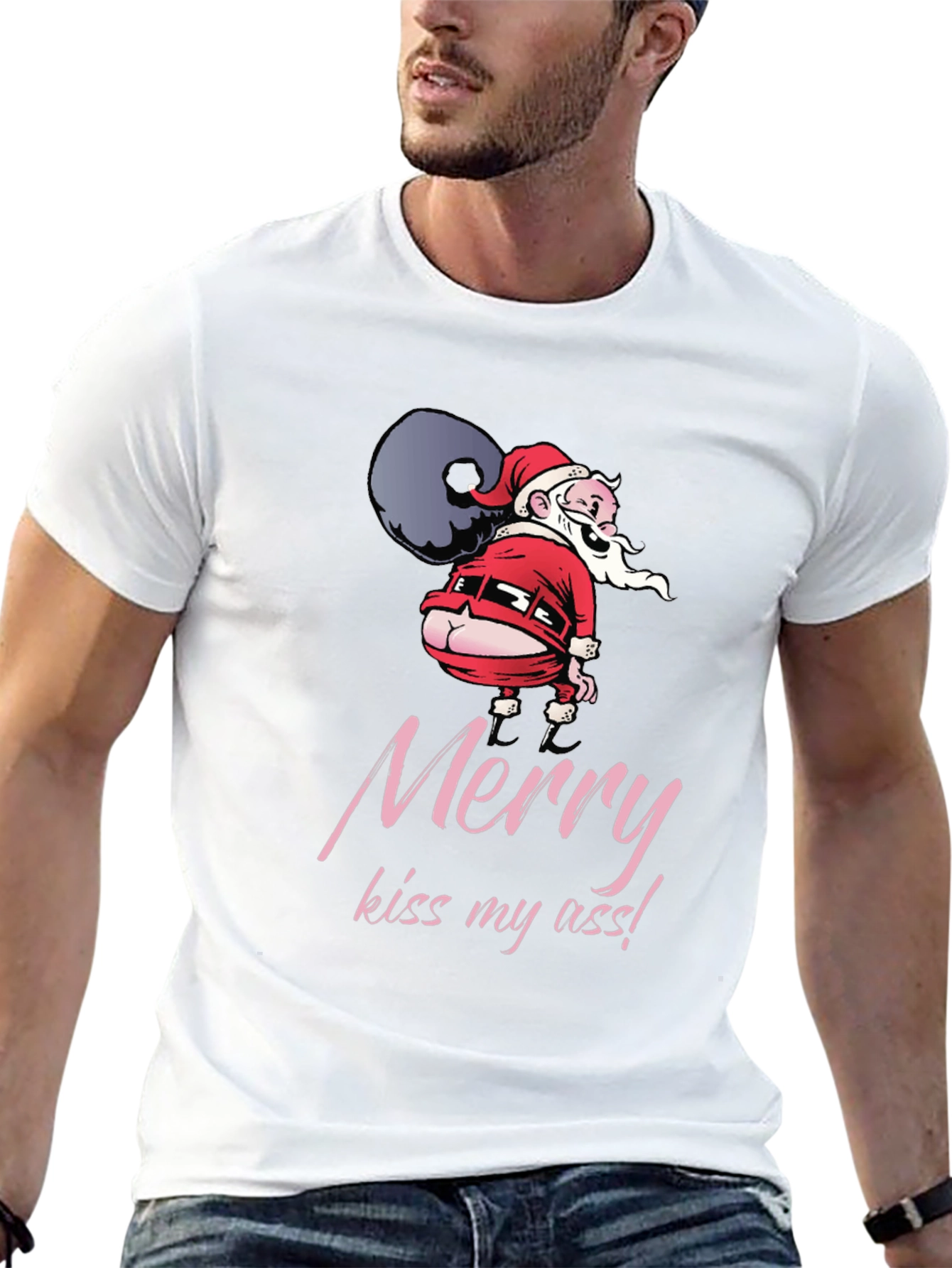 Funny Santa Merry Kiss My Ass Black T-Shirt