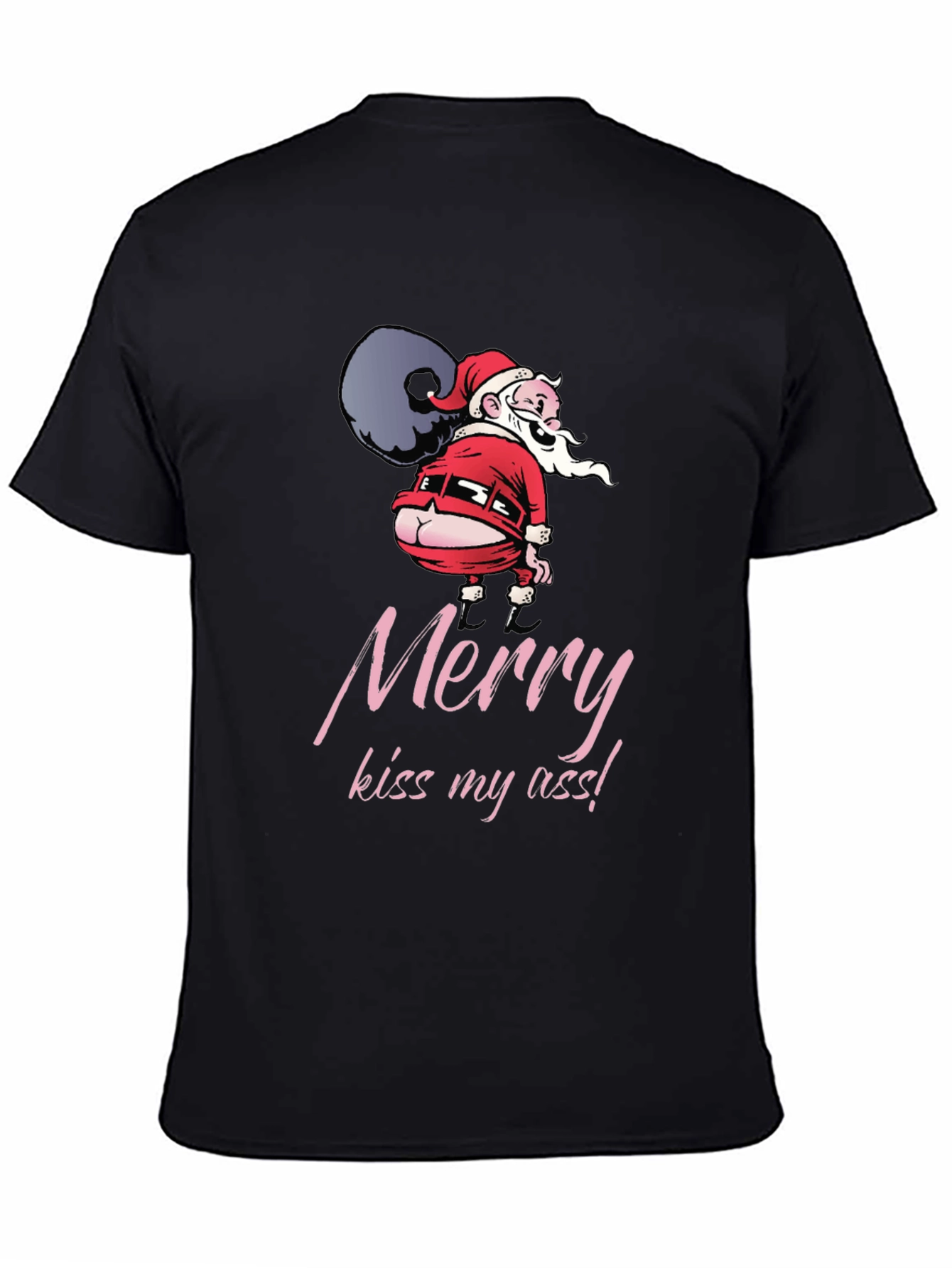Funny Santa Merry Kiss My Ass Black T-Shirt