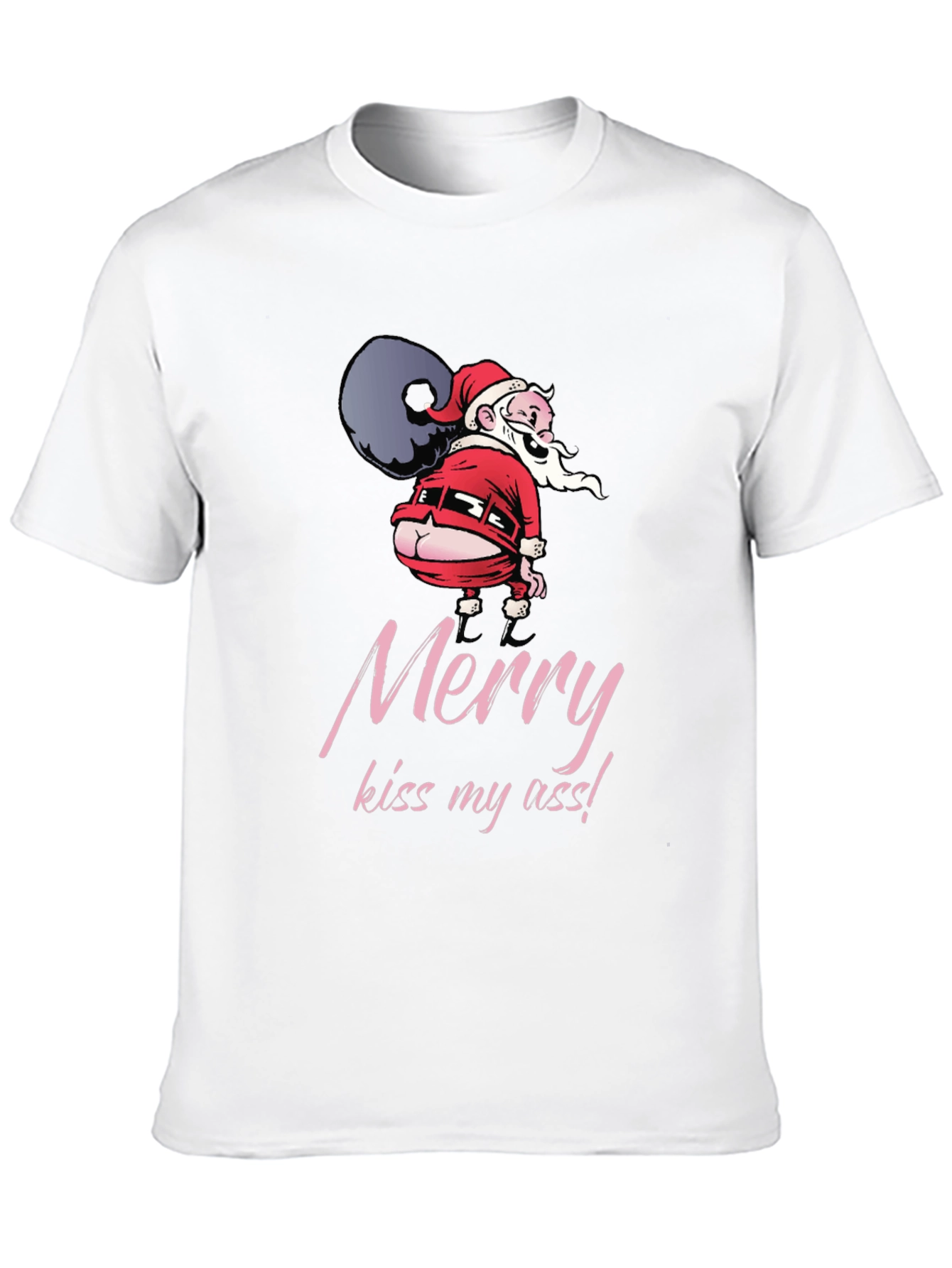 Funny Santa Merry Kiss My Ass Black T-Shirt