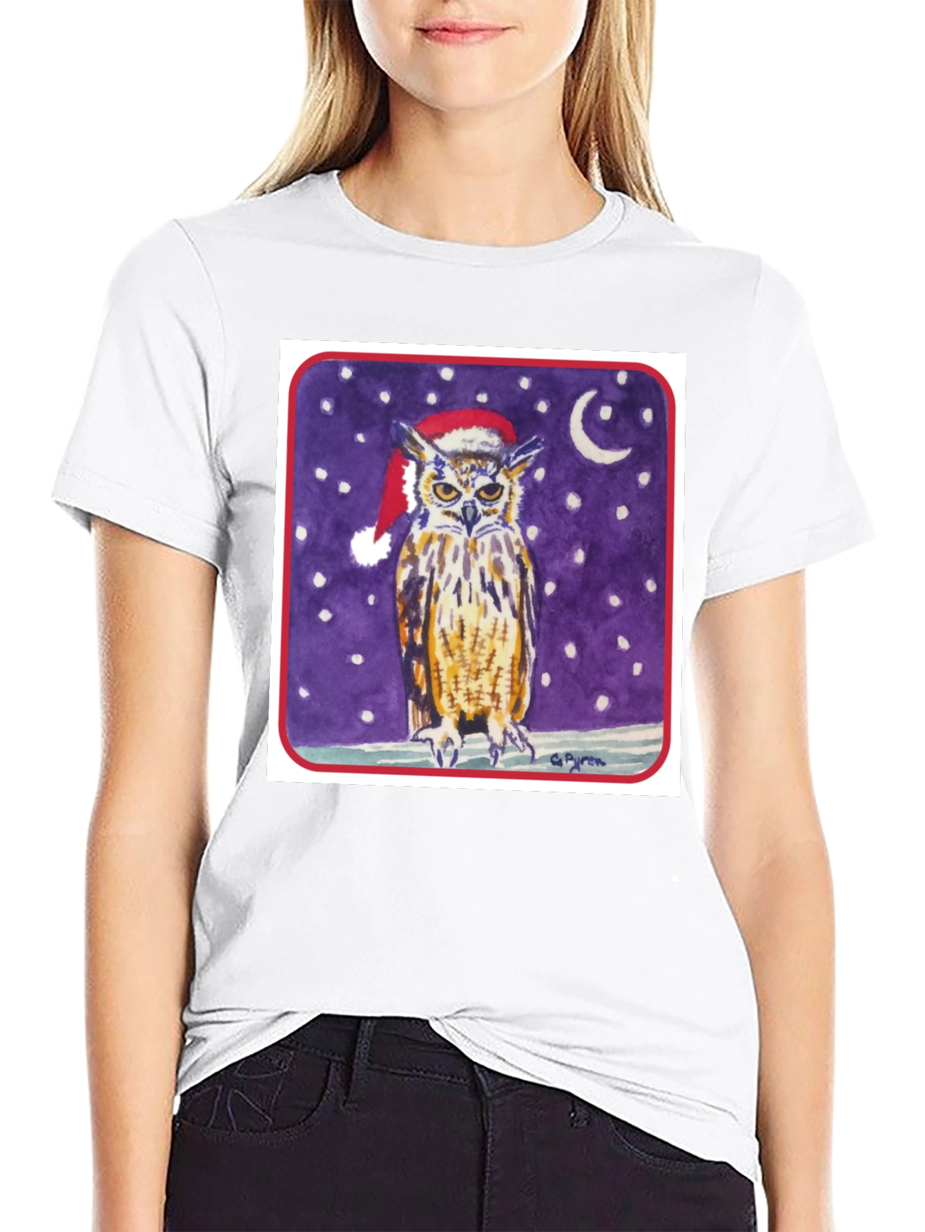 Owl in Santa Hat Graphic Tee